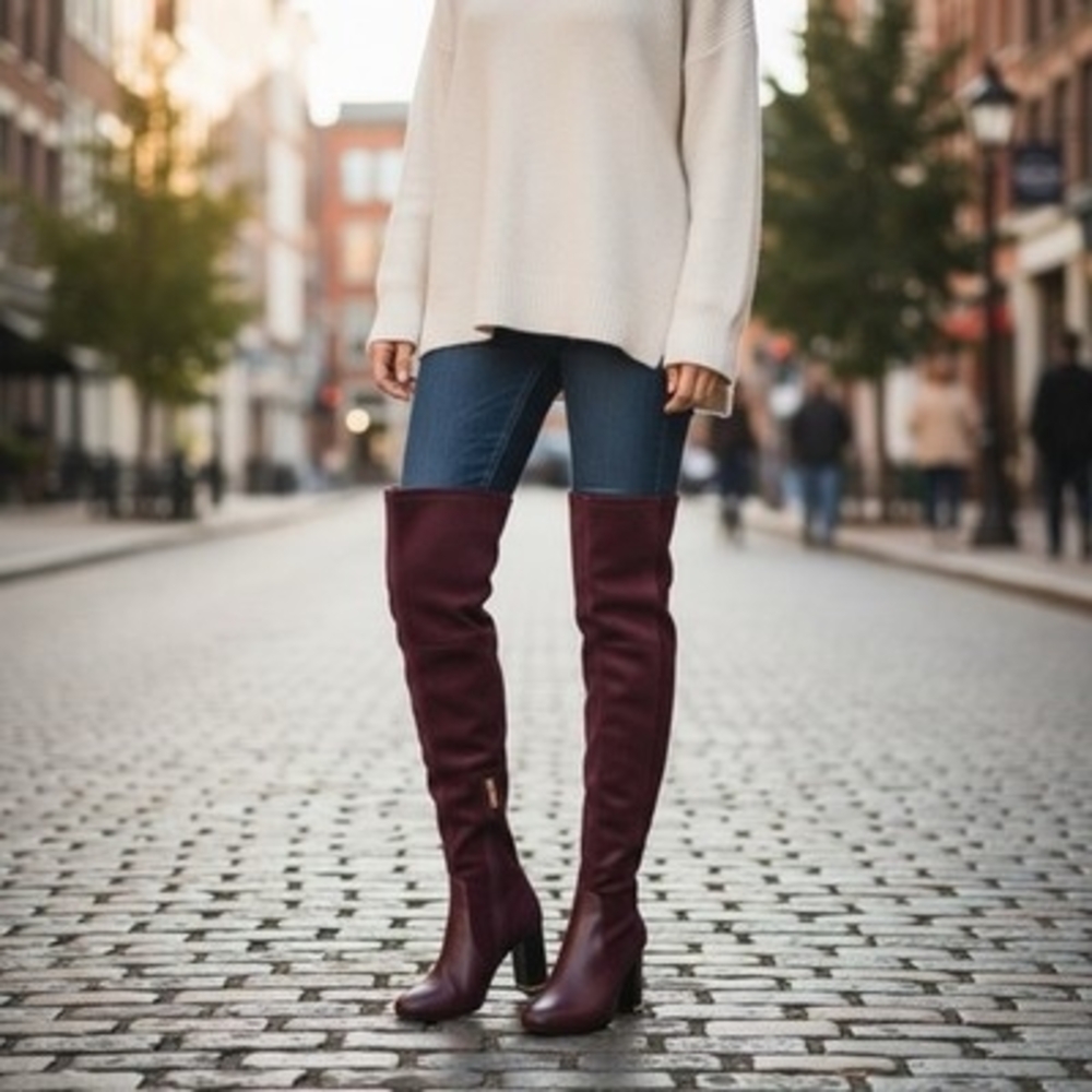 Michael Kors Sabrina Burgundy Leather Over-the-Knee Boots Size 5.5 - Picture 3 of 12